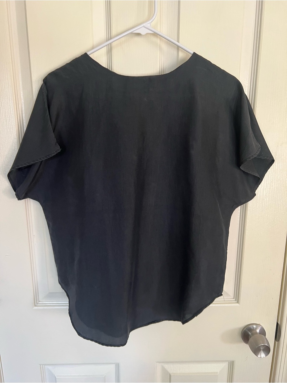 Vintage Minimalist Black Dolman Sleeve Blouse Boxy Oversized Top Silk